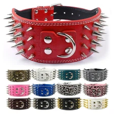 3" Wide Spiked Studded Dog Collar PU Leather Pet Collars Pitbull Boxer Mastiff 