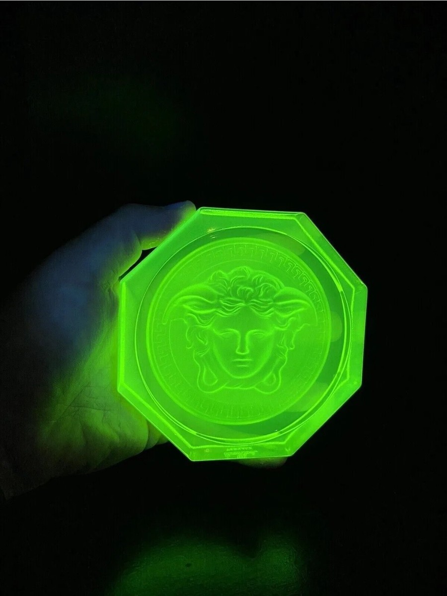 VERSACE Rosenthal Vaseline Uranium Glass MEDUSA Coaster. Heavy