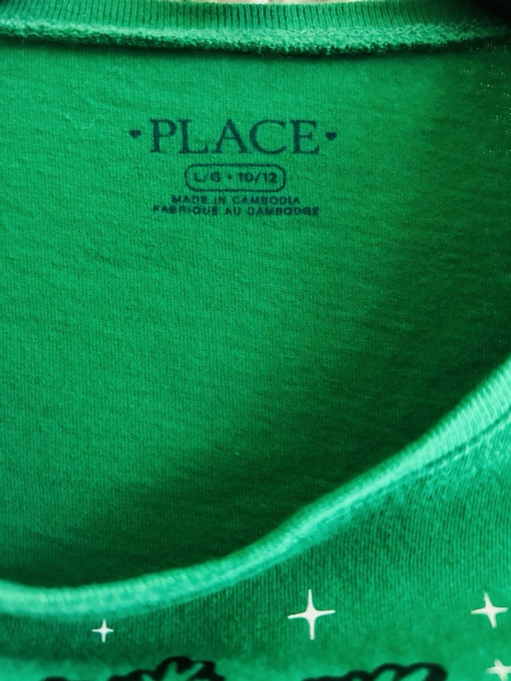 Children’s Place Girls Toddler Kitten Christmas  Green T Shirt Size L/G 10/12 Foto 4 de 4