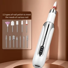 Ladies Professional Electric Nail Drill Polish Manicure Tool 12 Grinder Heads