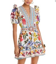 NWT FARM Rio Floral Ruffles Greek Garden Off-White Mini Dress Size XS - $230