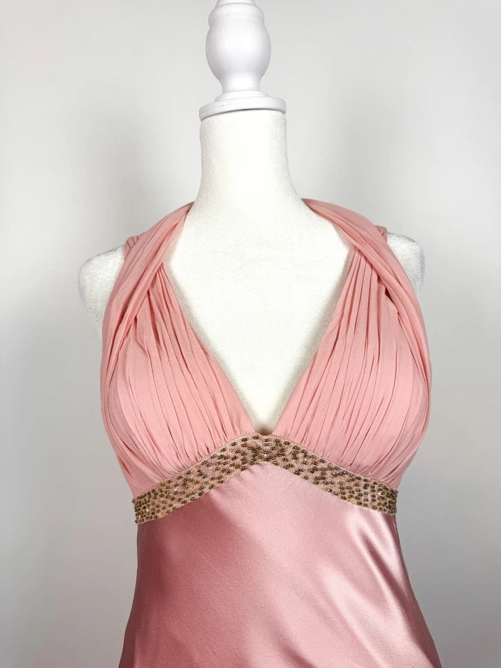 Vestido Y2K Adrianna Papell seda satinado corte sesgado Foto 2 de 4