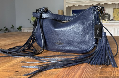 Coach Navy Blue Chelsea Leather Fringe 37740 BOHO Shoulder Bag - Picture 2 of 24
