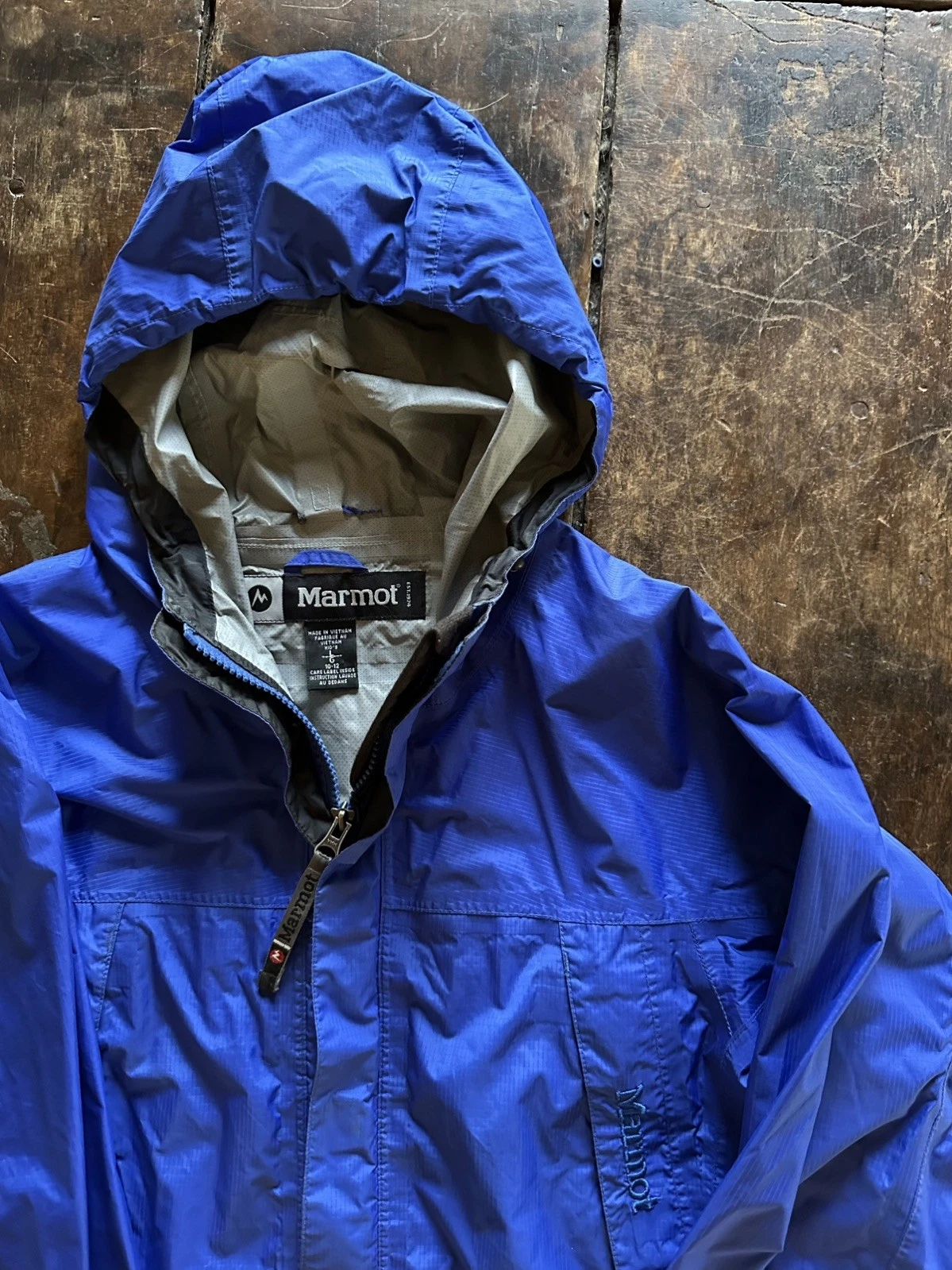 Marmot Youth Kids Boys Windbreaker Hoodie Blue Packable Rain Jacket Size L