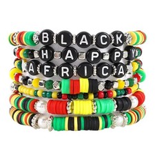 Juneteenth Rasta Bracelets for Women African Jamaica Heishi Beads Bracelet Stack