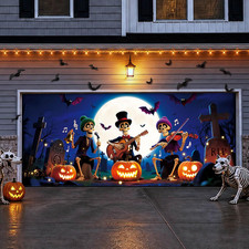 Halloween Garage Door Cover Decor, 7X16Ft Outdoor Party Backdrop