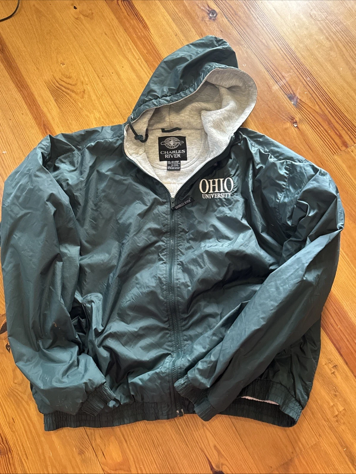 Charles River Ohio University Windbreaker Jacket Hooded Full Zip Green XXL - product detail image 1