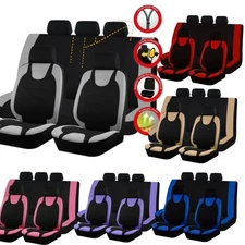 Cloth Car Seat Covers 5-Seats Front+Rear Cushion Full Set w/Zipper For Ford