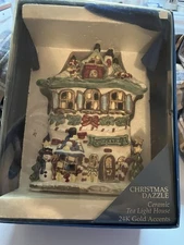 Vintage Christmas Dazzle Tea Light House Candyland 24k Gold Accents 
