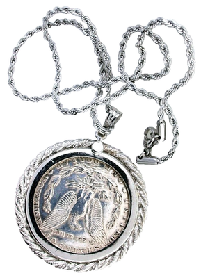 1921 MORGAN SILVER DOLLAR PENDANT WITH SILVER COLOR ROPE 18 INCH