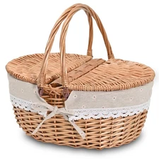 Wicker Picnic Basket with Removable Liner Empty Picnic Baskets with Lid, Picn...