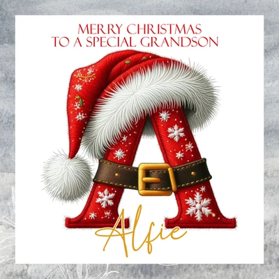 ARGENT DESIGNS Personalised Initial Christmas Card - Grandson Granddaughter Niece Daughter Son