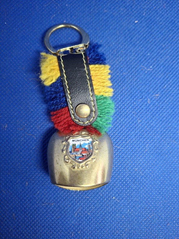Vintage Muchen Germany Brass Mini Swiss Cowbell Keychain