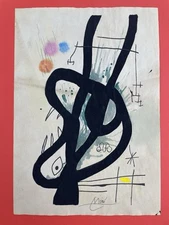 Joan Miro (Handmade) Drawing mixed media on paper signed & stamped