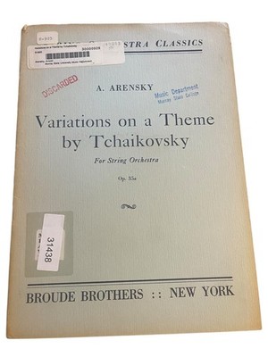 Variations on a Theme by Tchaikovsky Arensky String Orchestra Score 1940s
