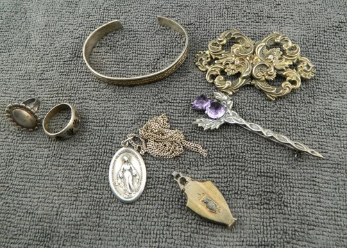 Sterling Silver Jewelry Lot Necklace Bracelet Pendants Rings Pins Vintage Estate