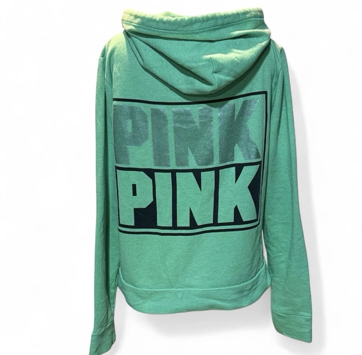 PINK Zip Up Hoodie Y215 Green Sz XS P-P21”L22”