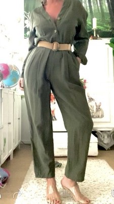Zara Overall Jumpsuit Khaki Olivgrün 36 S Neu