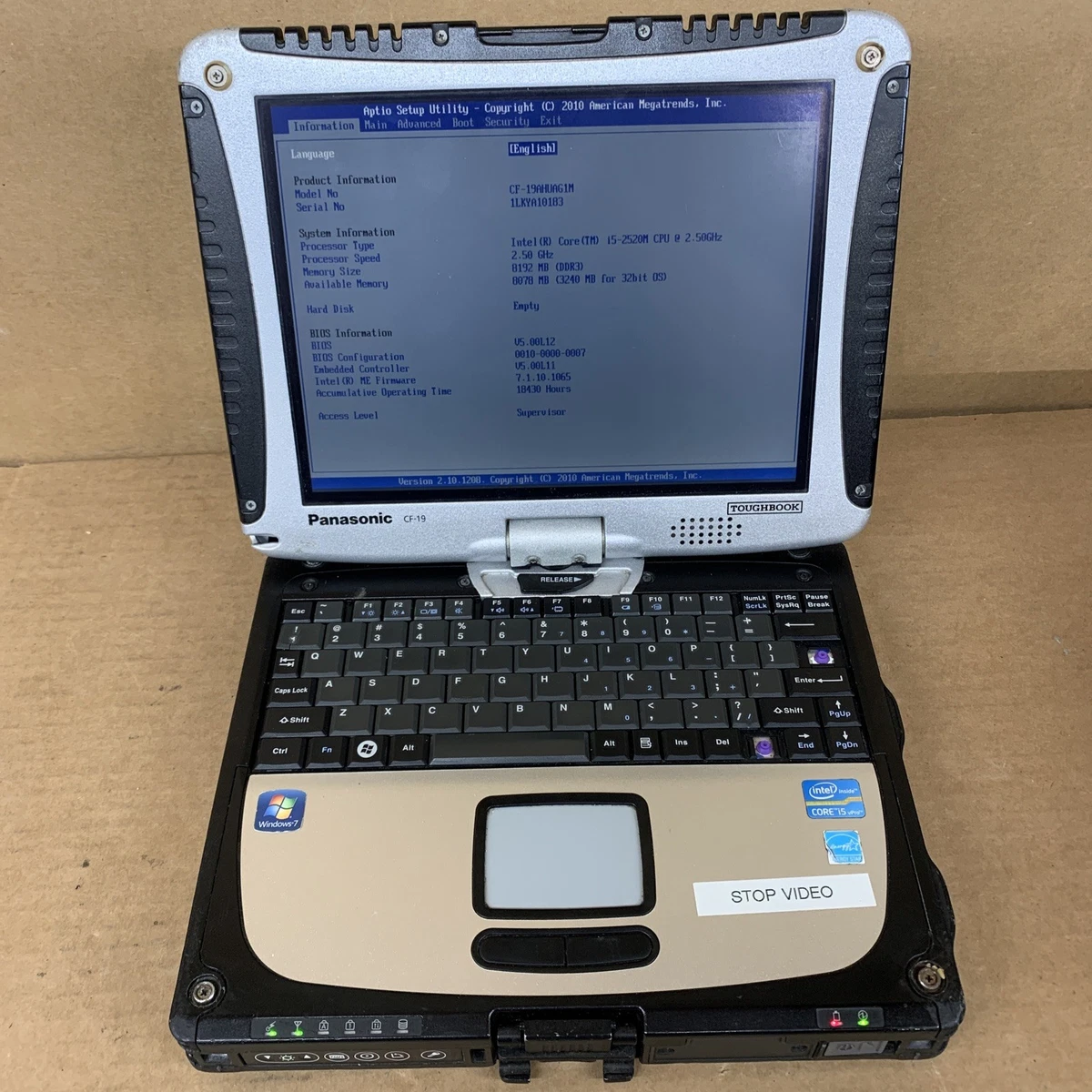 Panasonic Toughbook CF-19 MK7 I5-3340M 4Go – Pour Pièces (sans HDD, Batterie, Adaptateur)