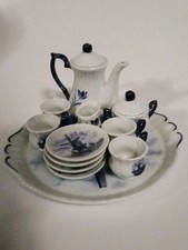 Miniature Tea Set Delft Blue Handpainted Holland Windmill Collection Decorative
