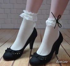 Lace Ruffle Ankle Socks - Handmade Vintage Frilly Socks for Women, Casual Lolita