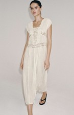 Zara ZW COLLECTION PLEATED LACE DRESS Ecru Size S 7521/056/712