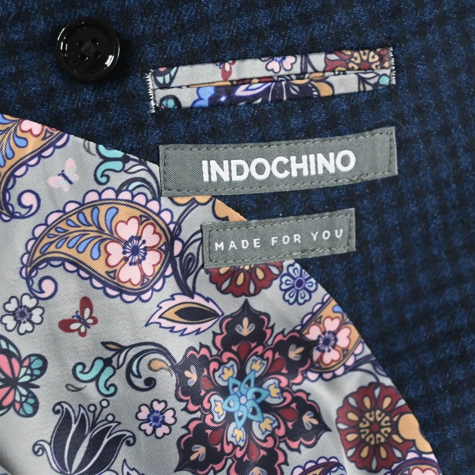 Indochino 46S Blue Check Flannel 100% Wool Slim Mens Suit Jacket Sport Coat - Image 4 of 4