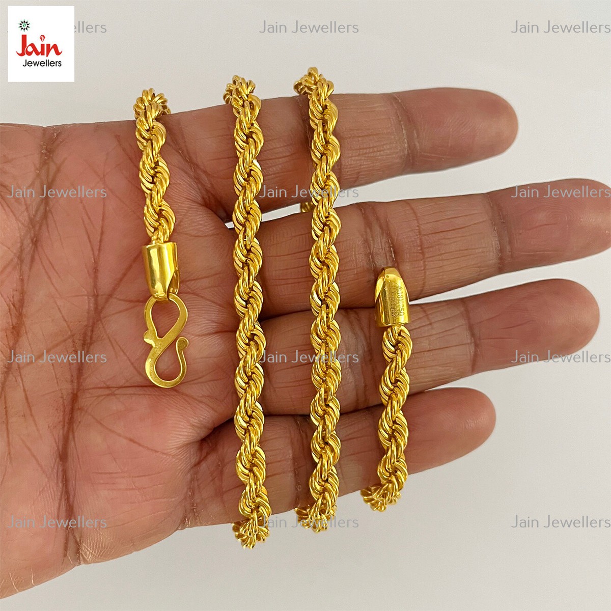 18 Kt, 22 Kt Hallmark REAL GOLD Diamond Cut Rope Women Men Necklace Chain  MM