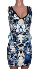 Y2K Blue Elegant Vines Lined Prairiecore BeBe pencil cleavage dress Tags 4 Vtg-y