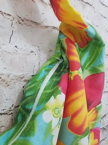 Vanuatu Port Vila 2016 Tropical Flower Hobo Beach Bag Green Pink Yellow - Picture 5 of 10