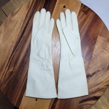 Vintage Ivory Cream Yanpie Women's Long Vinyl Gloves Size A 12"