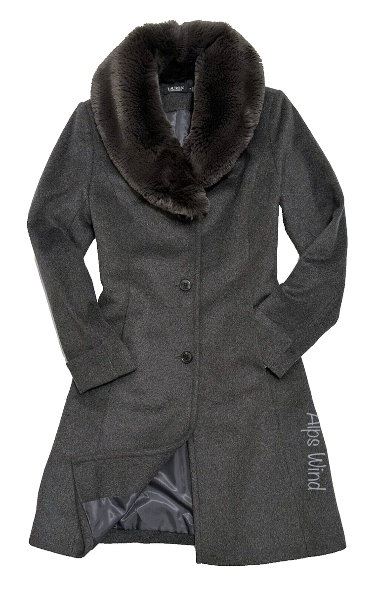 LAUREN RALPH LAUREN Women's Wool Blend Faux-Fur Collar Coat Fit