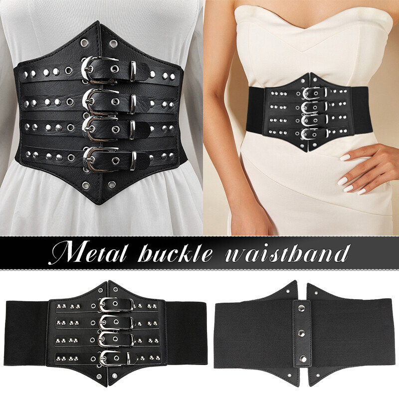 Women Punk PU Leather Wide Waist Belt Dress Elastic Corset  display picture 3