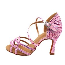 Professional Women Rhinestone Latin Dance Shoes High Heel Samba Chacha Footwear