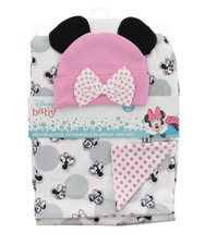 Disney Baby Girl Minnie Mouse Baby Blanket  Cap Reversible Pink NWT 30x40 