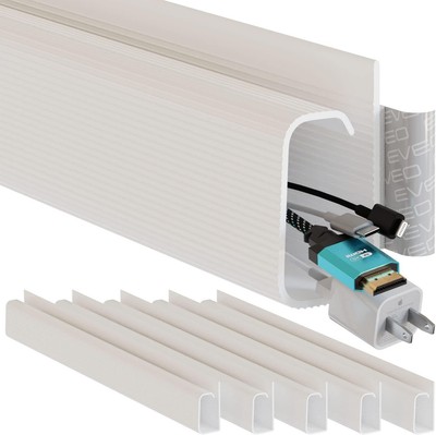 EVEO Cable Management 96'' J Channel- 6 Pack Cord Cover- 6 units, White 