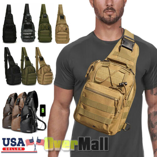 Men Backpack Molle Tactical Sling Chest Pack Shoulder Bag Outdoor Hiking Travel - Picture 1 of 83