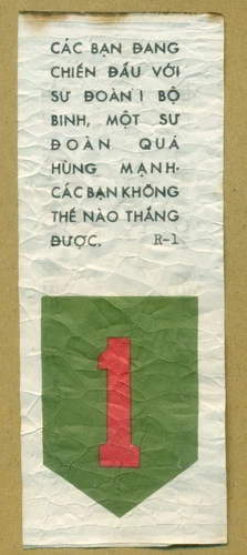 Vietnam War Propaganda Leaflet from the US 1st Infantry Division