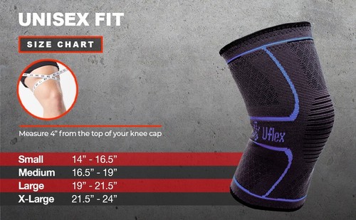 UFlex Sports Athletics Knee Compression Sleeve Support Brace Pain Relief Fitness - Picture 11 of 12
