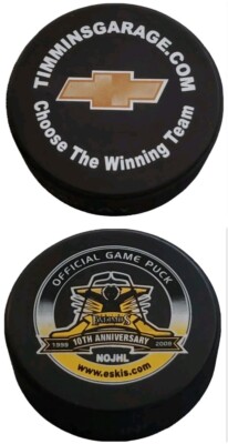 ABITIBI ESKIMOS NOJHL GAME PUCK JR. A 10TH ANNIVERSARY CHEVROLET SPONSOR   