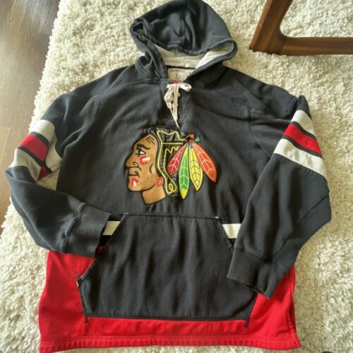 NHL Chicago-Blackhawks Tri-Color Hoodie Large Black & Red Embroidered Logo - Picture 1 of 8