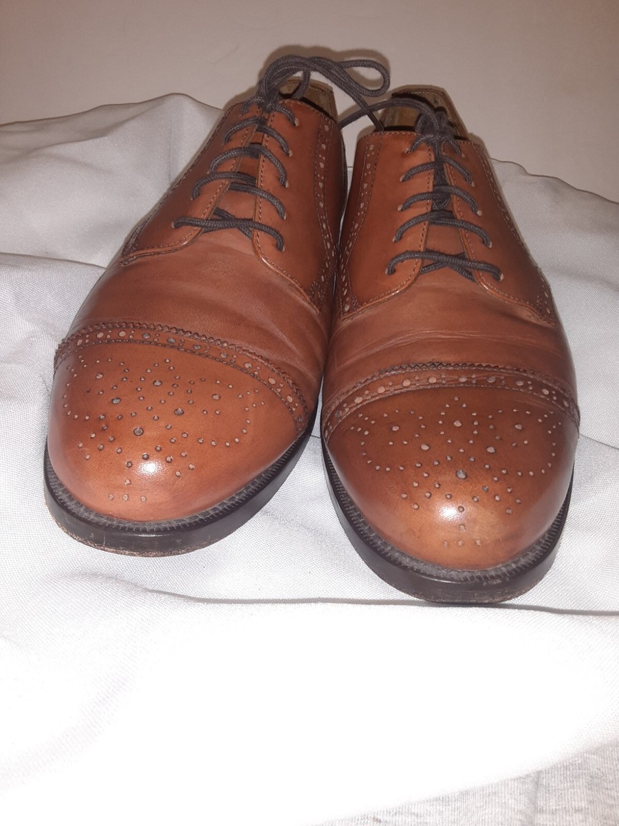 Lands End Mens Brown Leather Round Toe Lace Up Oxford Dress  display picture 1