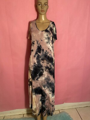 ee:some Women Multicolor Rayon Tie Dye V-Neck Short Sleeve Long Dress Size Small
