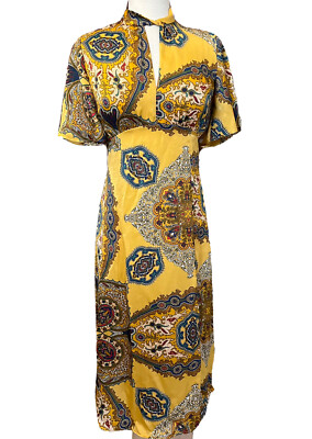 NWT Zara Gold Yellow Paisley Floral Long Satin Key Hole Dress w/ Side Slit - XS | eBay NWT Zara Gold Yellow Paisley Floral Long Satin Key Hole Dress w/ Side Slit - XS | eBay