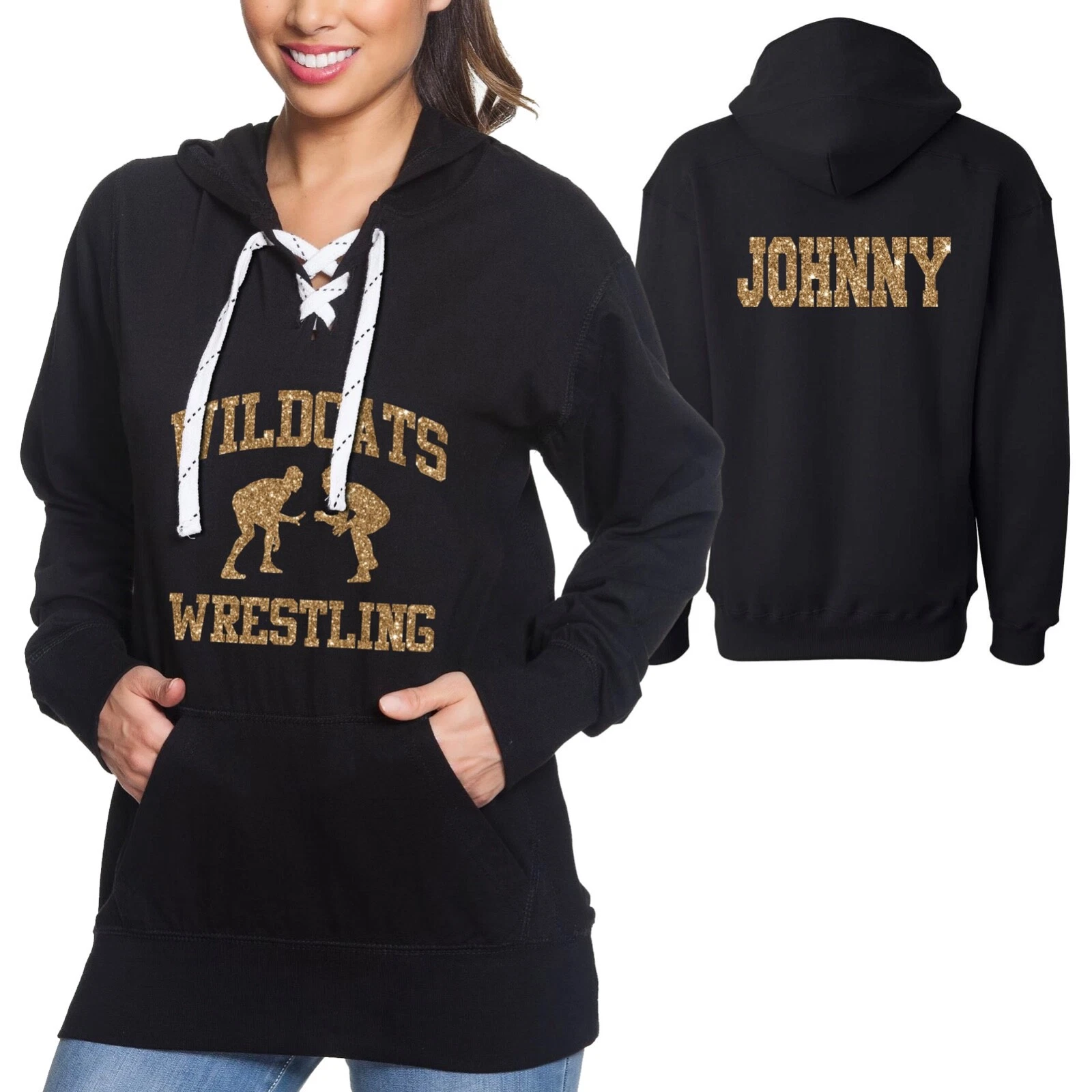 Custom Wrestling Glitter Design J. America - Varsity Sport Lace Premium Hoodie