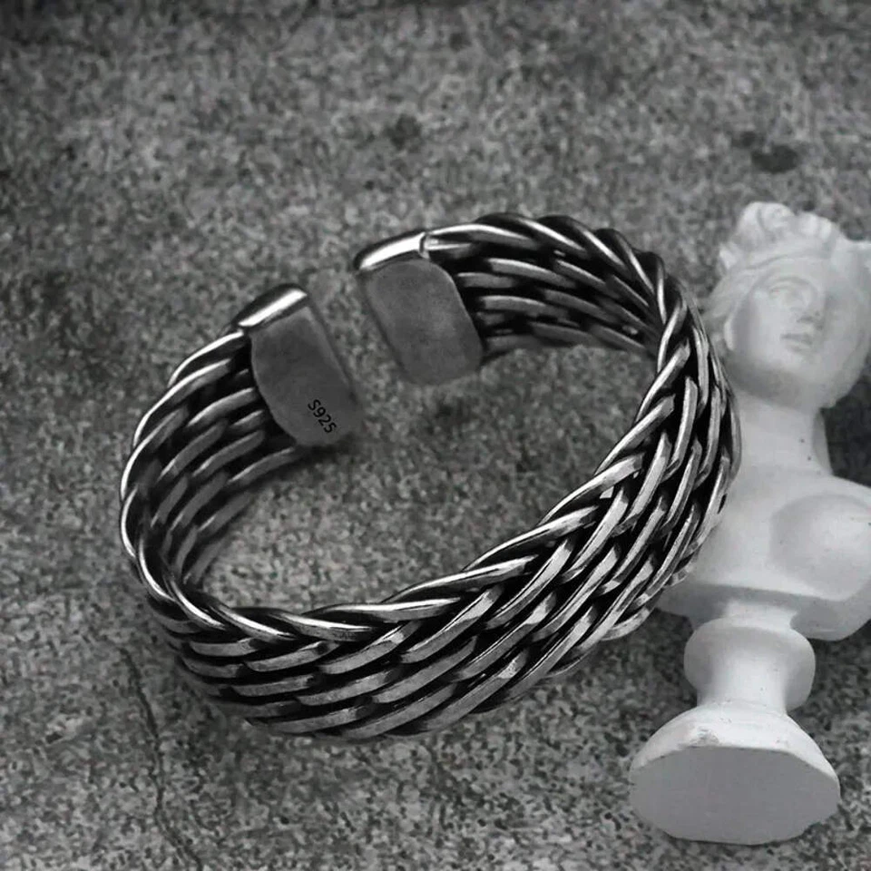 Pulsera de plata de ley trenzada tejida a mano para hombre Foto 2 de 4