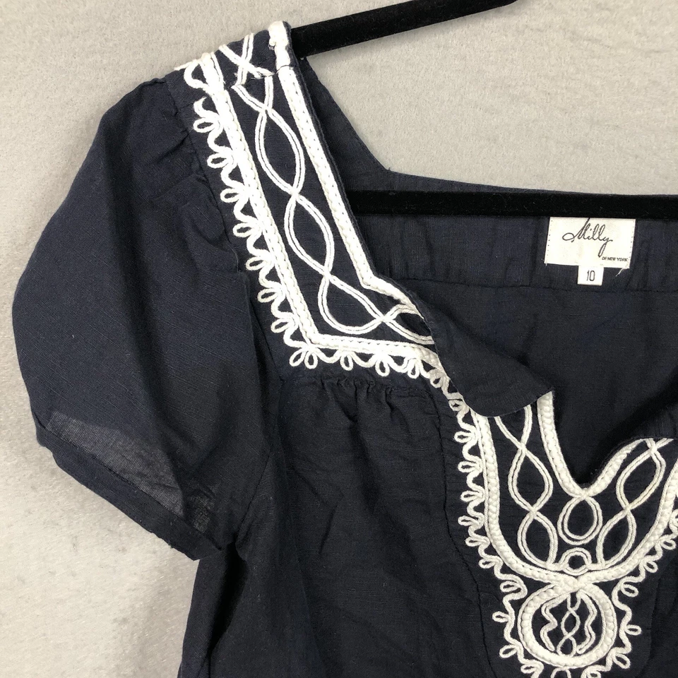 Un Top Milly Original Para Mujer 10 Azul Marino Blanco Pipa Mezcla de Lino Playa Marinero Foto 3 de 4