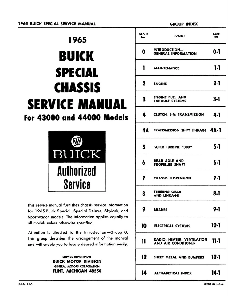 Buick Special 1965/Skylark Shop Manual Foto 2 de 3