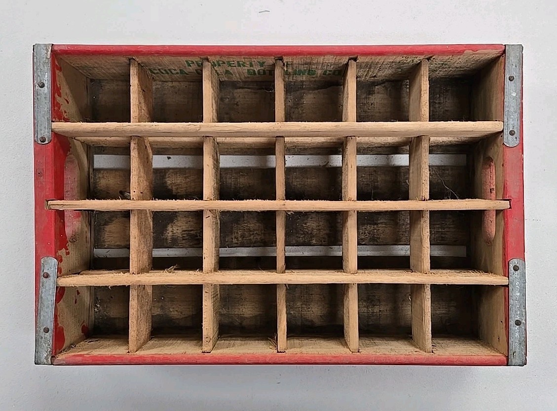 1970s Vintage Coca-Cola Coke 24 Glass Bottle Divide Wooden Wood