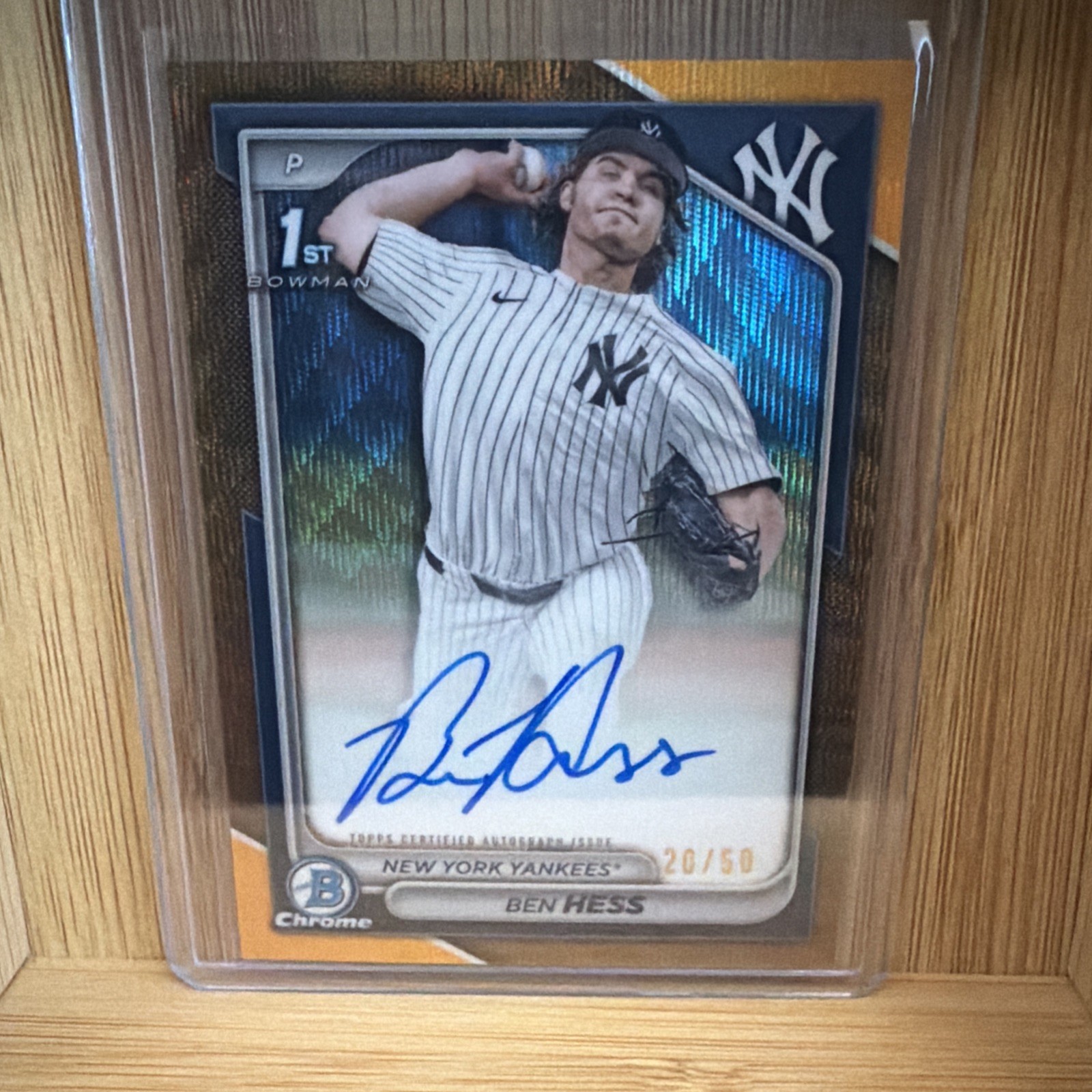BEN HESS 2024 BOWMAN CHROME DRAFT 1ST GOLD WAVE REFRACTOR AUTO /50 SP YANKEES SP
